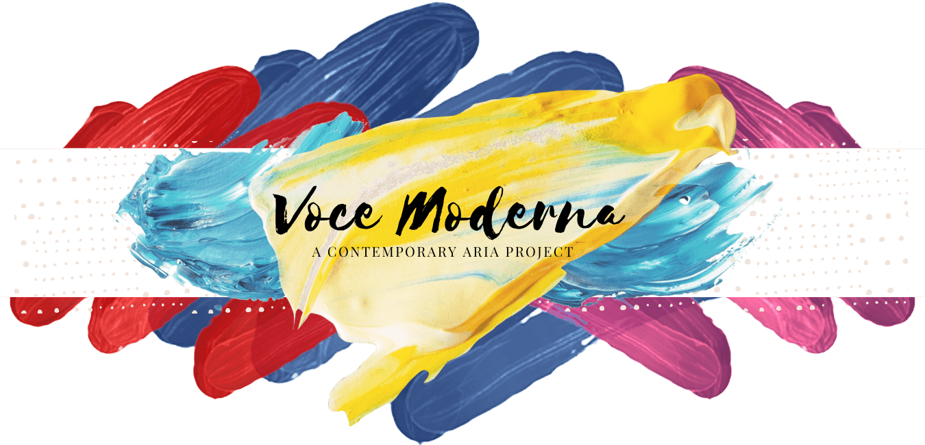 Layered smudges of paint and the words Voce Modern - A Contemporary Aria Project